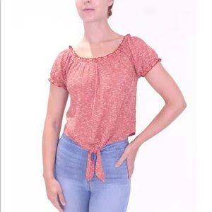 Puff-Sleeve Off Shoulder Tie-Front Top